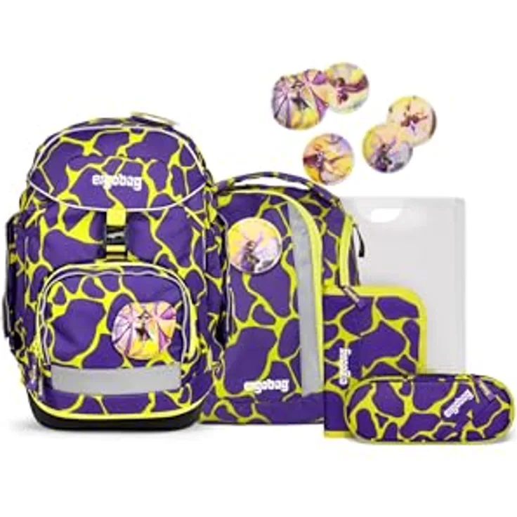 ergobag Schulranzen pack Set, 6-tlg., ergonomischer Schulrucksack mit anpassbarem Your-Size-System und 100% recycelten Kletties