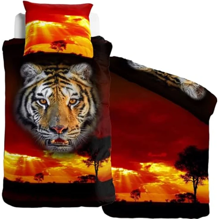 ESPiCO Bettwäsche Sleep and Dream Tiger Tigerkopf Afrika Safari Wildtier Savanne Renforcé, 2-teilige Bett-Garnitur, 100% Baumwolle, Atmungsaktiv, Öko-Tex Standard 100, Größe: 135 cm x 200 cm – Bild 2