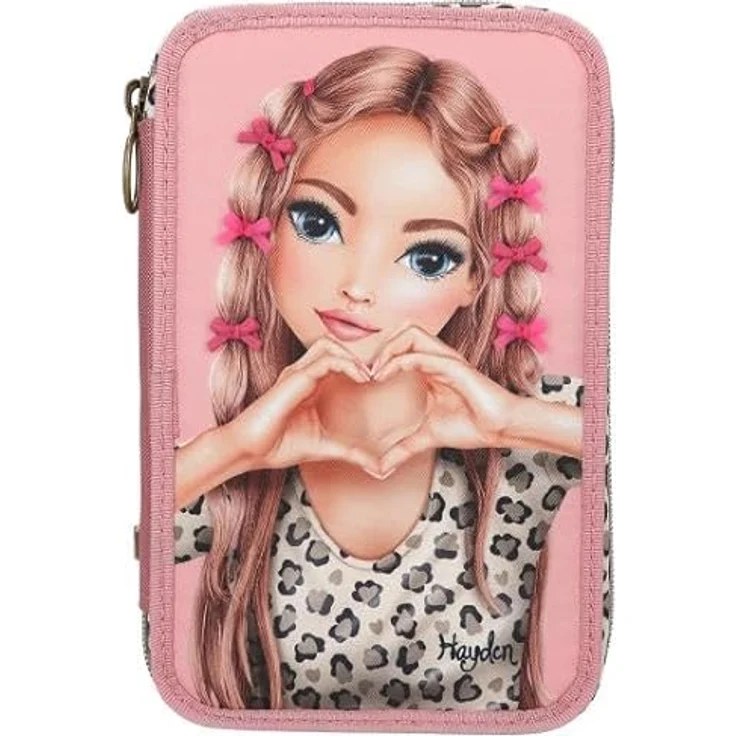 Magni TOPModel Federtasche 3fach Leoheart, rosa mit Schleifen, 18 Mal- und Filzstifte, 2 Bleistifte, Schere und mehr – Bild 2