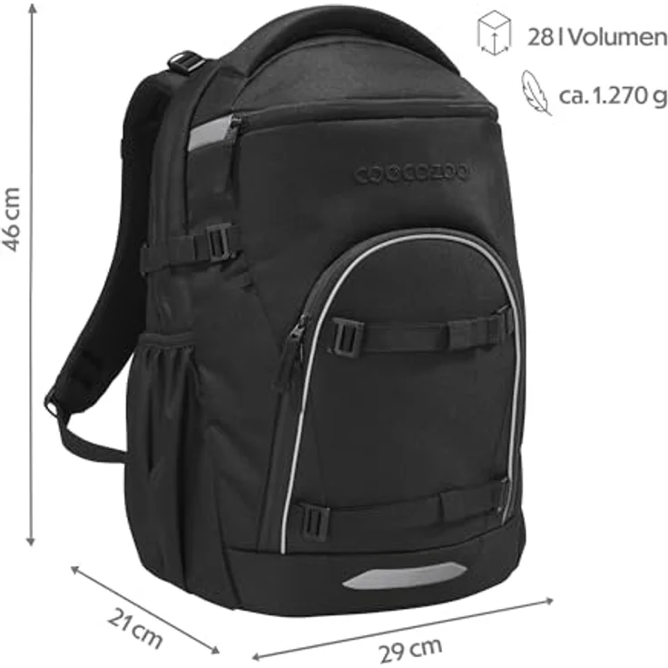 Coocazoo Byte Schulrucksack „Black Coal”, ergonomischer & anpassbarer Tornister, höhenverstellbar, mit Brustgurt & Hüftgurt, für Schüler ab der 3. Klasse – Bild 2