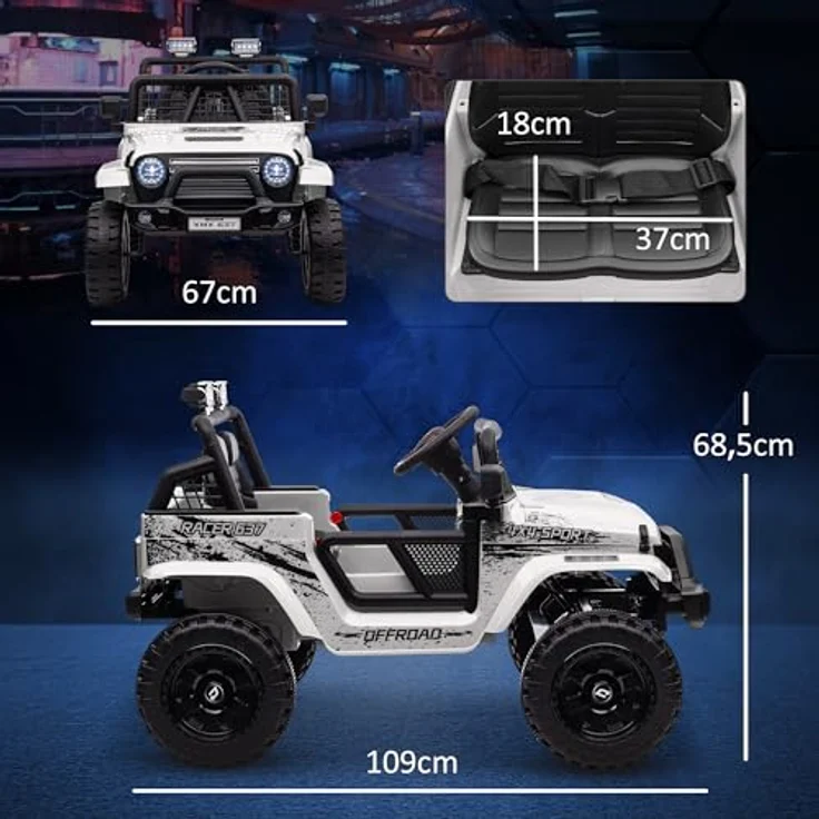 AIYAPLAY Elektro-Kinderauto, 2,4G Fernbedienung, Musikanschluss, 3-5 km/h, Belastbarkeit 50 kg, Weiß – Bild 8