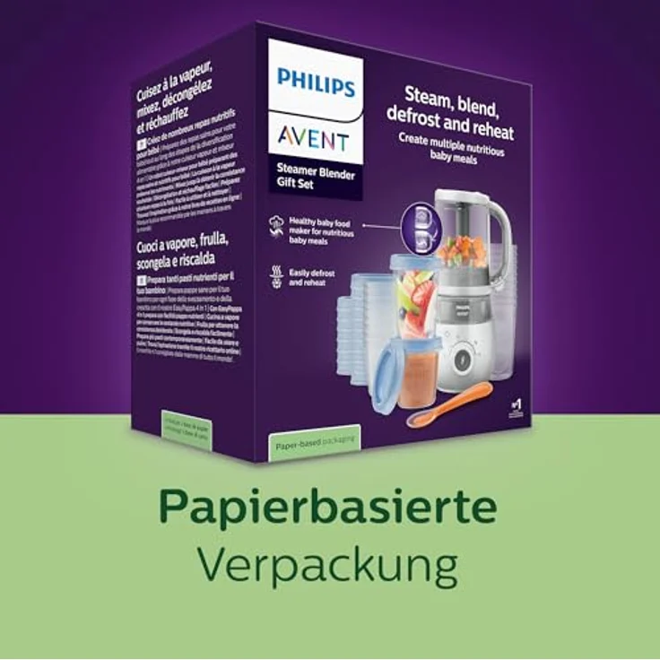 Philips Babynahrungszubereiter SCF883/20, 4-in-1 Dampfgarer und Mixer mit 10 Bechern, 400 W, weiß – Bild 8