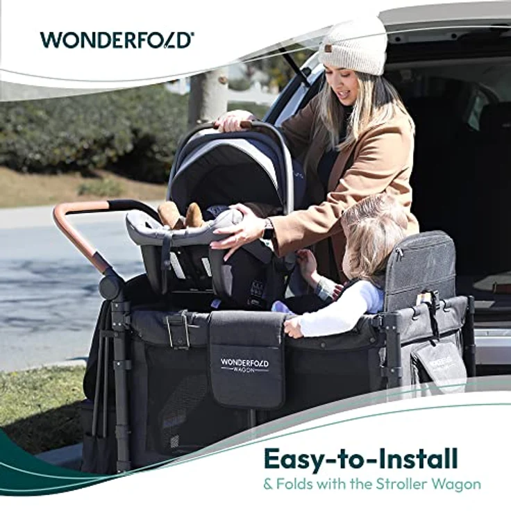 WonderFold KinderVan W2 Serie Autositz-Adapter, sichere Befestigung der Babyschale für Modelle Elite und Luxe, 360º Drehfunktion, einfach zu installieren – Bild 2