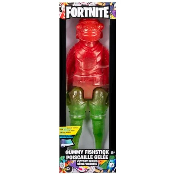 Fortnite FNT1611 - Victory Gummy Fishstick, 30cm Actionfigur mit 7 Gelenkpunkten und Bonus-Code für virtuellen Gegenstand