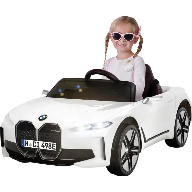 Actionbikes Motors Kinder Elektro Auto BMW i4, Elektrofahrzeug mit Fernbedienung, Bluetooth, USB, MP3, AUX, Ab 3 Jahre, Weiß