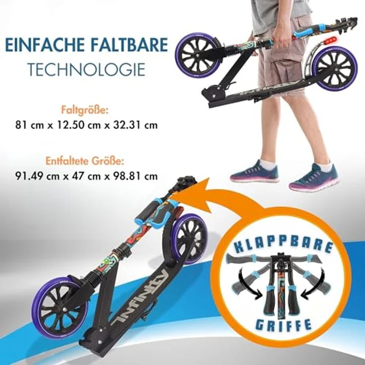 SereneLife Klappbarer Cityroller, höhenverstellbar, Big Wheel Scooter für Kinder & Erwachsene bis 100 kg, ideal für drinnen und draußen – Bild 5