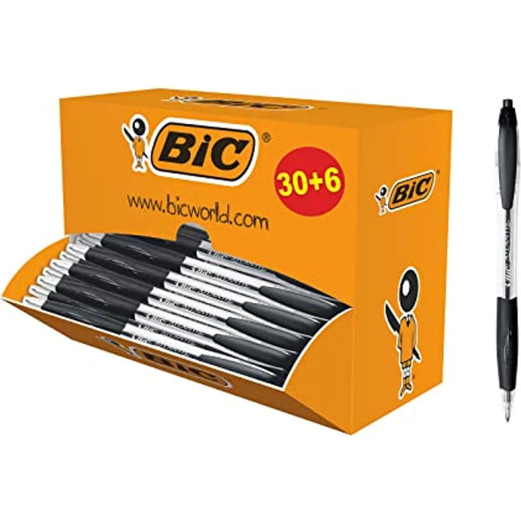 Bic Atlantis Classic, Clip-on Nachfüllbarer Kugelschreiber, schwarz, 36 Stück – Bild 1