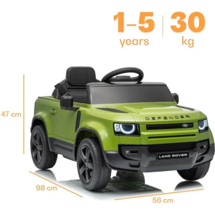 Vrooomy Land Rover Defender 90 Elektro-Kinderfahrzeug 12V mit Fernbedienung, EVA-Rädern, 3-Punkt-Gurt, MP3-Player – Grün – Bild 6