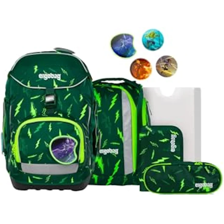 ergobag Pack Set, ergonomischer Schulrucksack 6-teilig für 1. Klasse, höhenverstellbar, wasserdicht, individualisierbar, farbenfroh – Bild 1