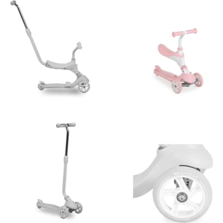 Byox Kinderroller Tristar 3 in 1, Roller-Rutscher mit Schiebestange und ABEC-5 PU-Rädern, rosa-weiß – Bild 5