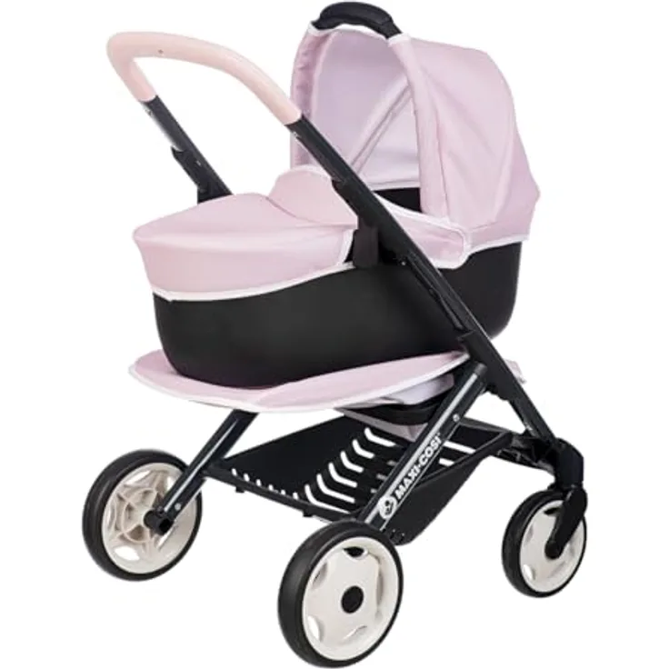 Smoby - Maxi-Cosi 3-in-1 Puppenwagen, Buggy und Tragekorb für Puppen bis 42 cm, stabile Bauweise mit drehbaren Vorderrädern, Stauraumkorb, ab 3 Jahren, hergestellt in Spanien