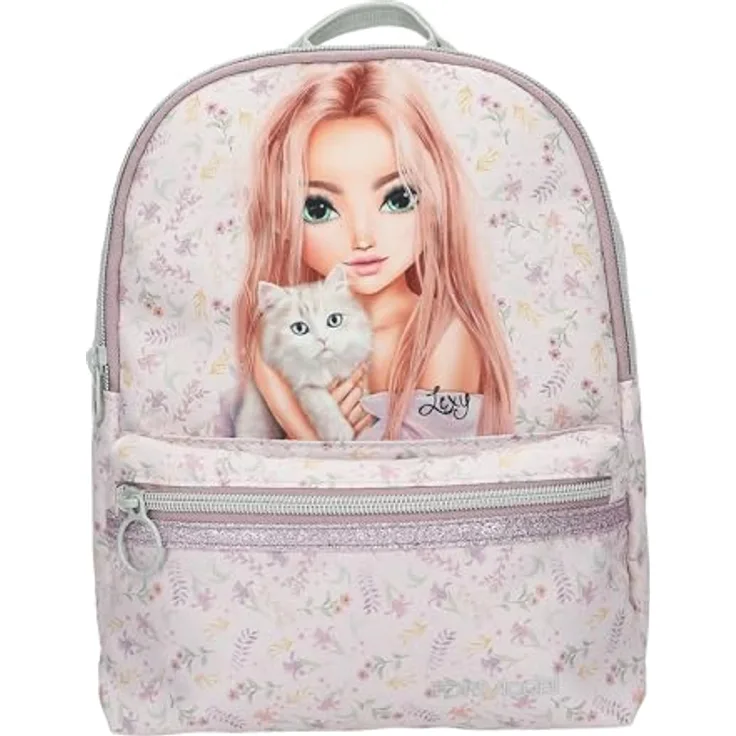 Depesche TOPModel Blooming Kitty Rucksack in Flieder, mit Model-Katze-Motiv, Blumenmuster und verstellbaren Trägern, ca. 27 x 21 x 8,5 cm