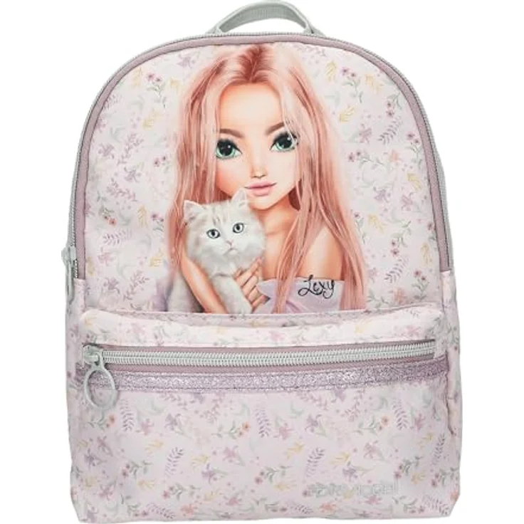 Depesche TOPModel Blooming Kitty Rucksack in Flieder, mit Model-Katze-Motiv, Blumenmuster und verstellbaren Trägern, ca. 27 x 21 x 8,5 cm – Bild 1