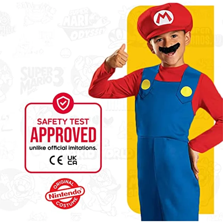 Disguise Super Mario Bros DISK73689L klassisch Costumes, S - Jumpsuit, Mütze und Schnurrbart, offiziell von Nintendo lizenziert – Bild 4