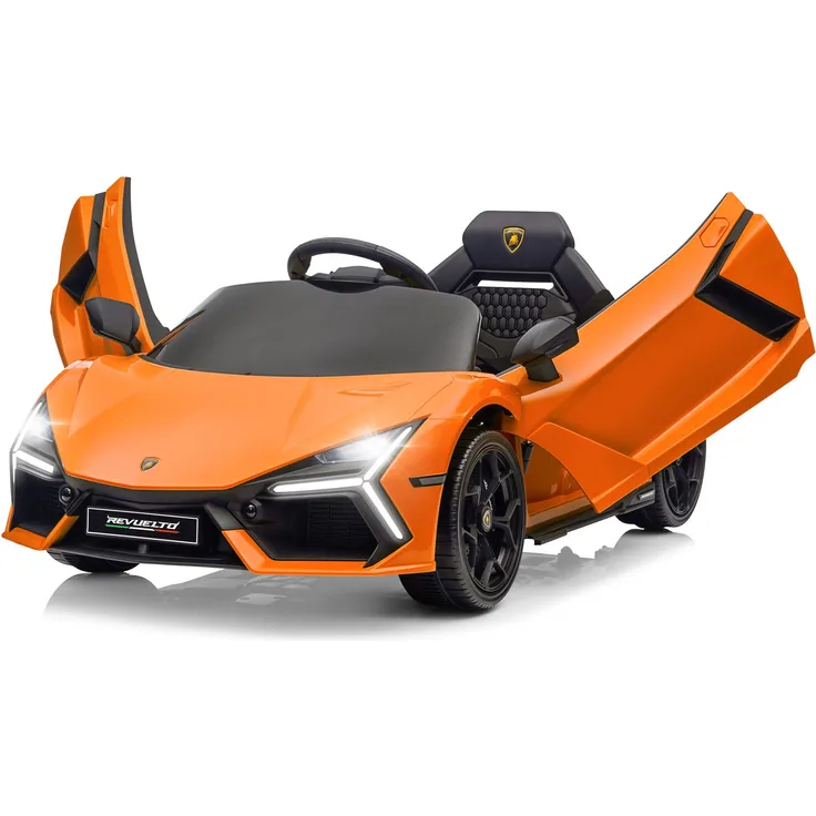 FCH Lamborghini Revuelto, 12V Kinder-Elektroauto mit 2.4GHz Fernbedienung, drei Geschwindigkeitsstufen, orange