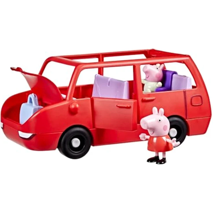 Peppa Pig Peppas großes Familienauto Spielset, rotes Spielzeugauto mit Platz für 5 Figuren, inklusive Baby Evie und Koffer als Zubehör – Bild 1