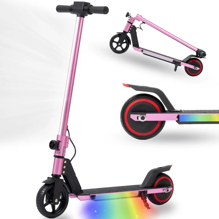 VANKEL Elektro-Kinderroller E-Roller 6,5 Zoll für 6-12 Jahren, 60Wh Akku, klappbar, max. 5-8km Reichweite, 14km/h, Beleuchtung, EBS, 50kg Traglast
