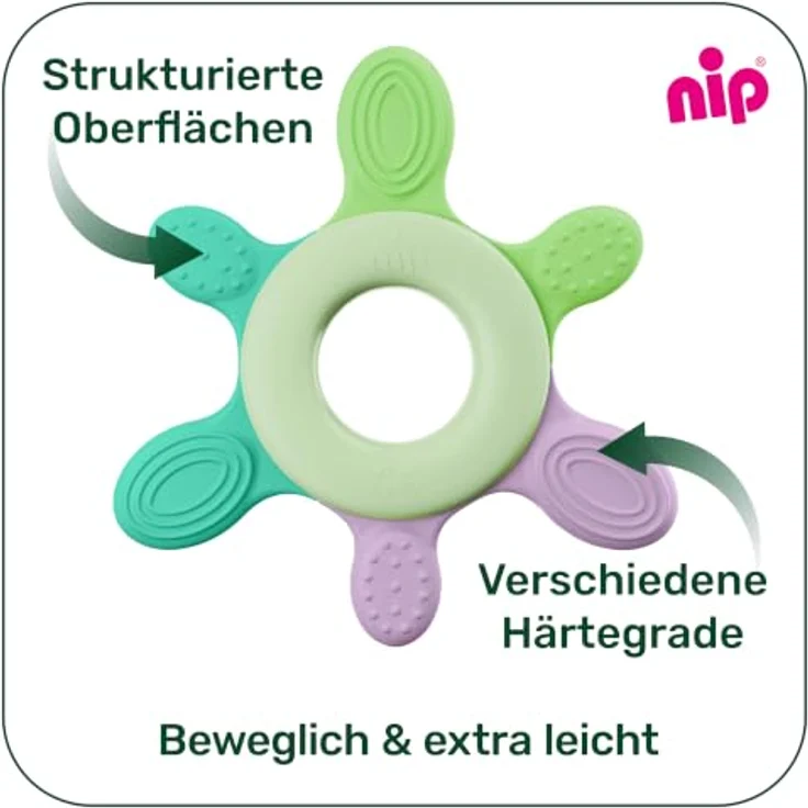 nip Glow Beißring Baby Zahnungshilfe, leuchtend im Dunkeln, ergonomisch, sanfte Massageoberfläche, ab 3 Monate – Bild 5