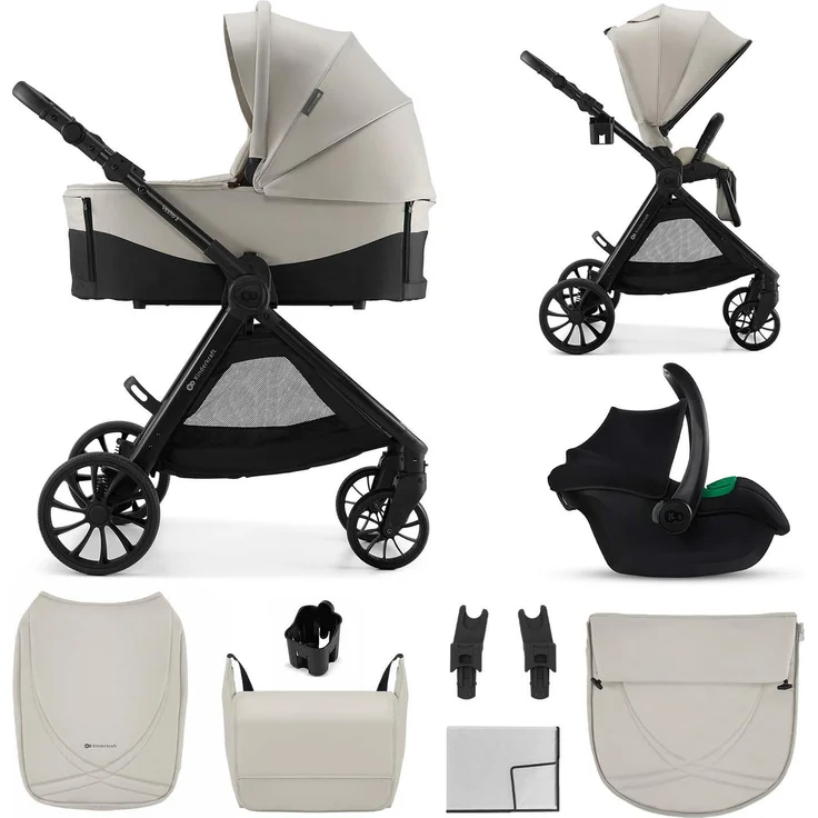 Kinderkraft VESTO 2, 3-in-1-Kinderwagen mit Babywanne, MINK PRO 2 Autositz, wendbarem Sportsitz, Travel System, Beige