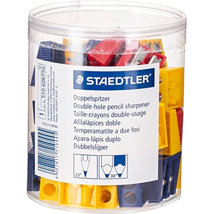 Staedtler Doppel-Spitzer aus Kunststoff, für Bleistifte bis 8,2 mm Durchmesser, 50er Dose, erhältlich in drei Farben – Bild 1