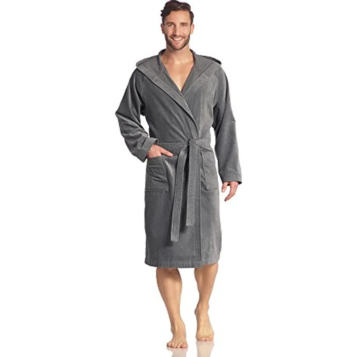 Vossen Vossen Bademantel Texas, unisex Kurzmantel mit Kapuze aus 100% Baumwolle, weiß, komfortabel und hautfreundlich – Bild 1