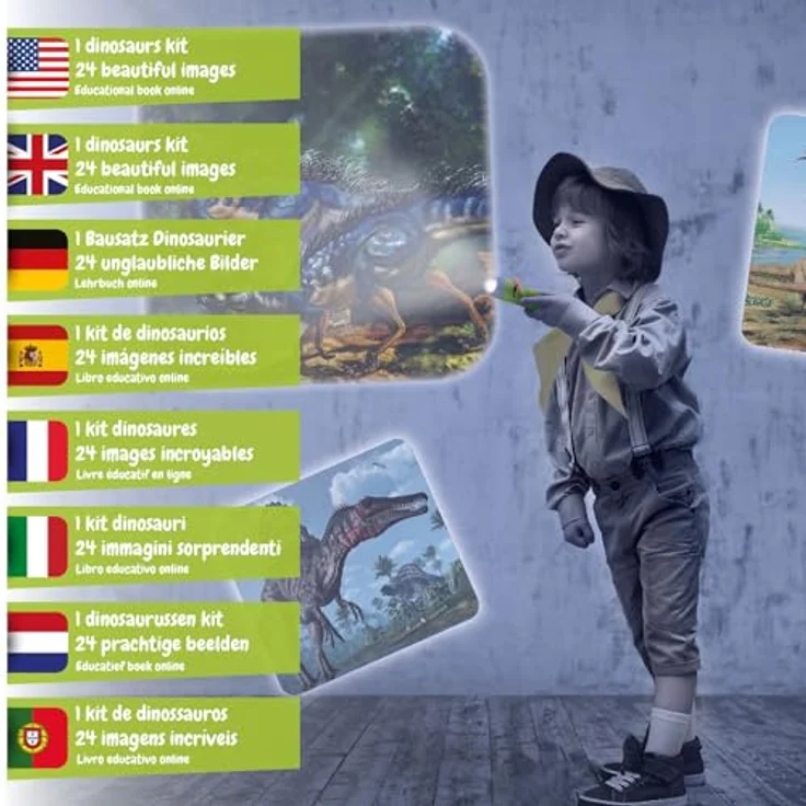 Science4you Dino Taschenlampe, Projektor für Kinder ab 4 Jahren mit 24 Dinosaurier-Bildern und A2-Poster, Lernspielzeug und Geschenk für kleine Paläontologen – Bild 2