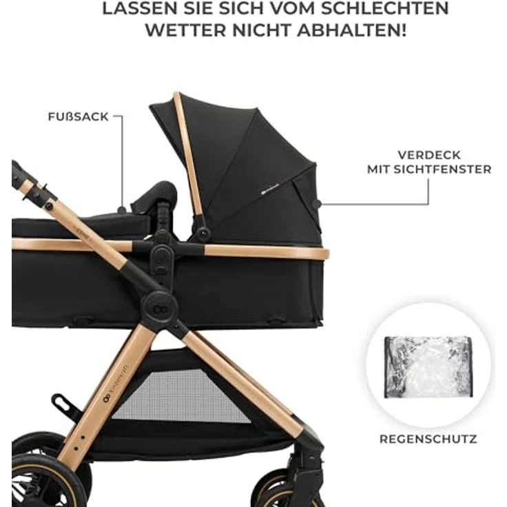 Kinderkraft 3in1 Kombi-Kinderwagen-Set ESME, wendbarer Sitz & Wanne, bis 22 kg, inkl. Babyschale MINK PRO i-Size, Getränkehalter, Wickeltasche, Pure Black, mit Gratis Mobilitätsgarantie – Bild 11