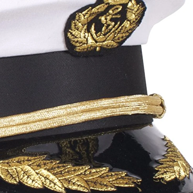 Thetru Admiralsmütze weiss, Kostümzubehör mit goldenem Emblem und Kordeln, einteilig, Universalgröße für Erwachsene – Bild 2