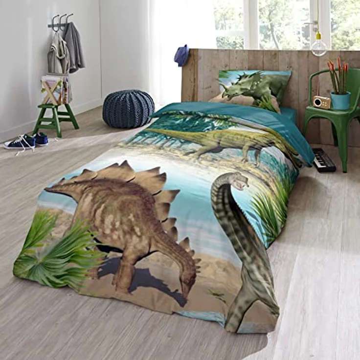 ESPiCO Bettwäsche Trendy Bedding Dino Bunt Dinosaurier T-Rex Stegosaurus Renforcé, Größe:135 cm x 200 cm – Bild 5