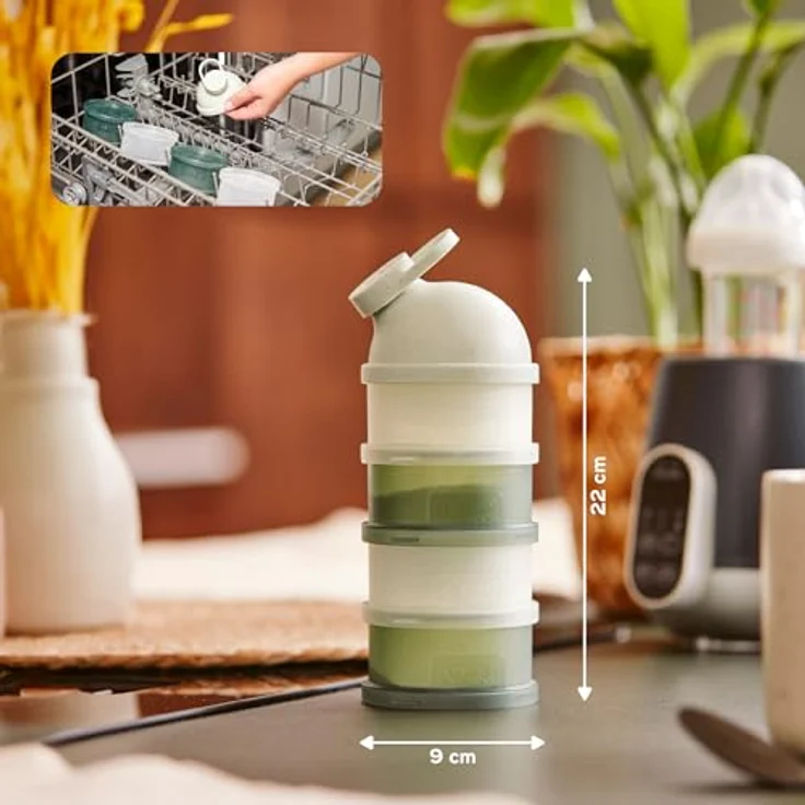 Babymoov Babynahrungsbehälter Milchpulver-Portionierer, ergonomisch mit 4 luftdicht verschlossenen Fächern für bis zu 12 Messlöffel pro Fach, transparent und spülmaschinenfest – Bild 7