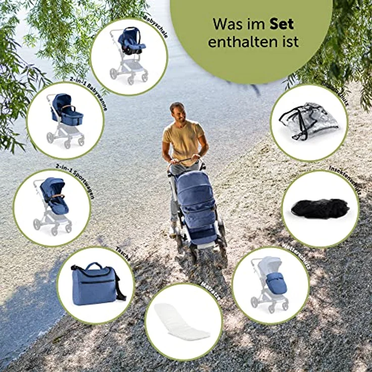 Bergsteiger Kinderwagen Lugo 3in1 | Kombikinderwagen Komplettset inkl. Zubehör - Babyschale, Buggy-Aufsatz, Sonnenschutz & Wetterfußsack | Isofix Station erhältlich – Bild 3