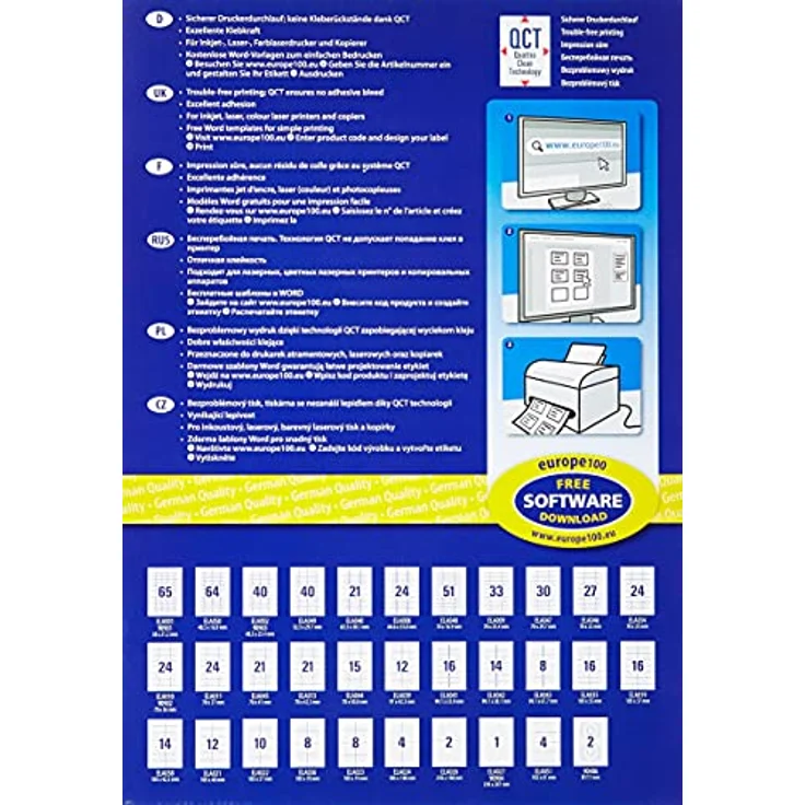 europe100 ELA027 Universal Etiketten (100 Klebeetiketten, Format 210x297mm auf DIN A4, selbstklebende Versandetiketten, bedruckbare Versandaufkleber, 3478) 100 Blatt, weiß – Bild 2
