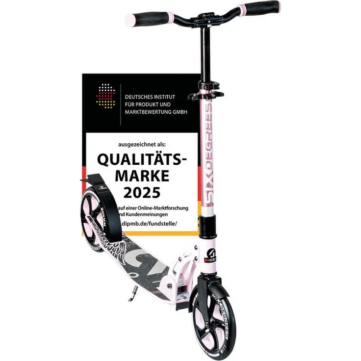 SIX DEGREES Cityroller, Aluminium Scooter mit klappbarem Mechanismus, 205 mm Rollen, Höhenverstellbar, schwarz