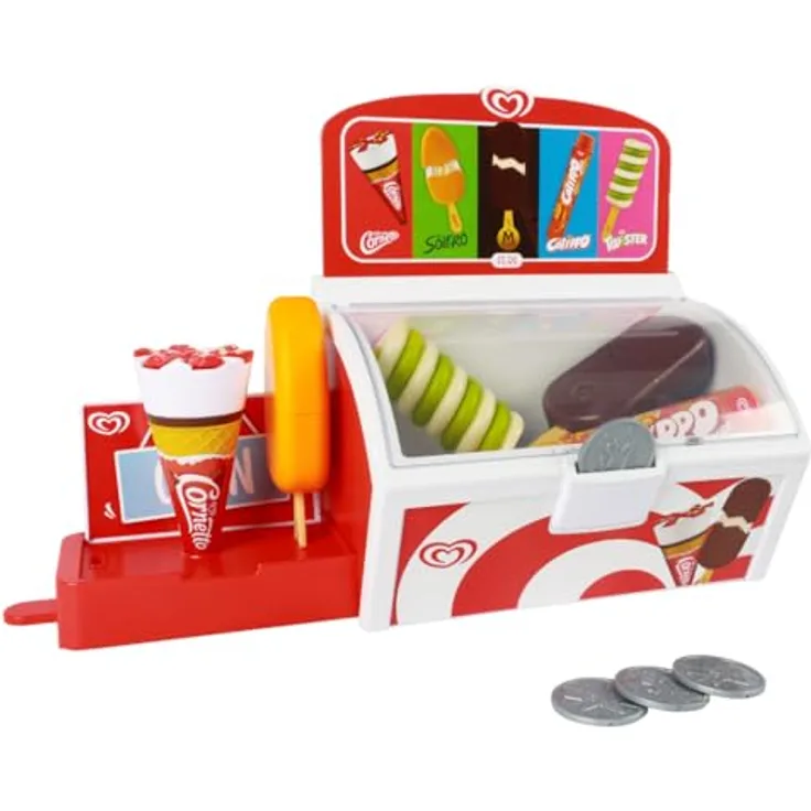 Casdon Authentische Langnese Spielzeug-Eistruhe, Laden-Spielset mit 5 Eissorten und ausziehbarer Ablage, für Kinder ab 2 Jahren