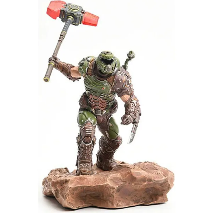 DEVplus Doom Eternal Doom Slayer Figur, detailreiche 15 cm Statue mit passender Base in bedruckter Fensterbox