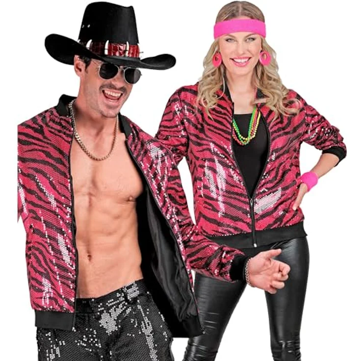 Widmann PARTY FASHION BOMBERJACKE, Pailletten Bomberjacke im pinken Zebramuster, L/XL (XL) – Bild 2