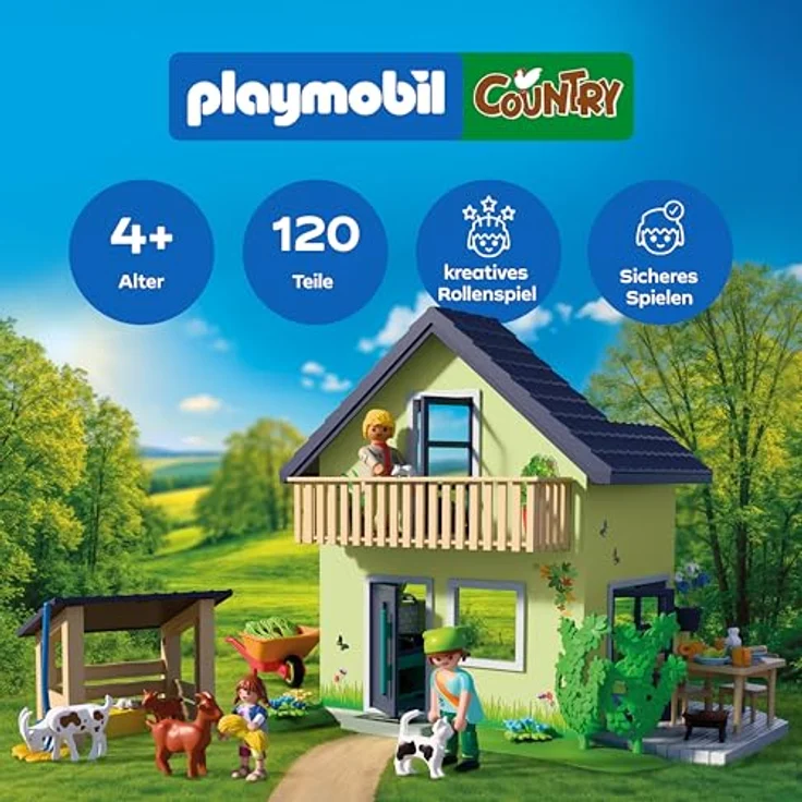 Playmobil Farmhouse, Bauernhaus-Spielset mit Wohnzimmer, Küche, Balkon und Tieren, Modell 72162 – Bild 2