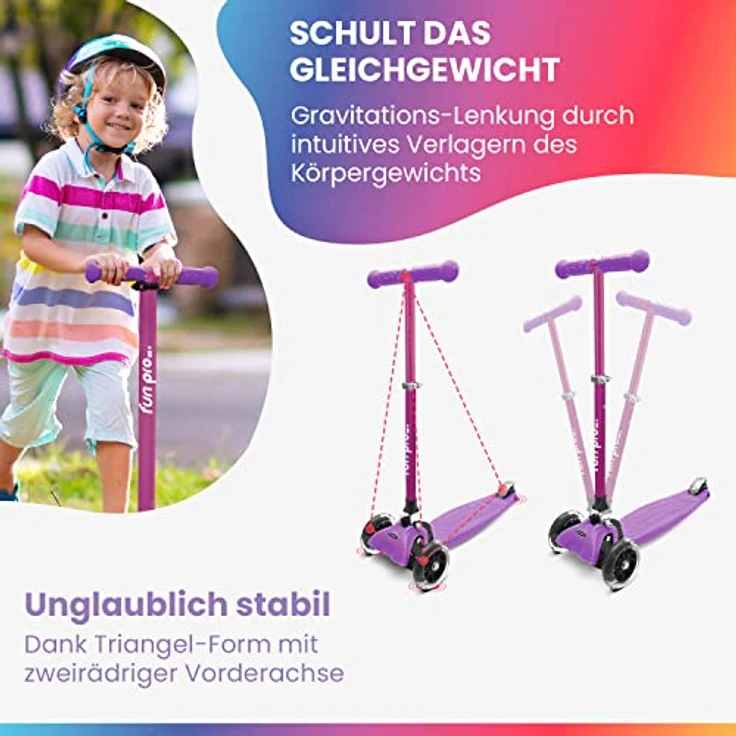 fun pro ONE Deluxe Kinderroller, Tretroller mit LED-Rädern, klappbar und höhenverstellbar, für Jungen und Mädchen ab 3 Jahren, stabil und sicher – Bild 5
