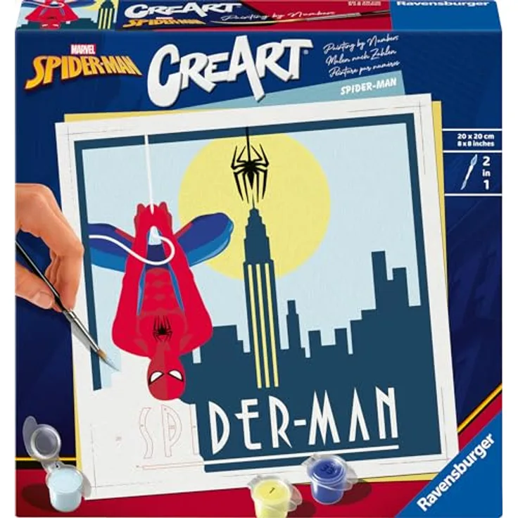 Ravensburger CreArt 23891 - Spider-Man - Malen nach Zahlen Set für Erwachsene und Kinder - ab 12 Jahren, Acrylfarben, 20x20cm