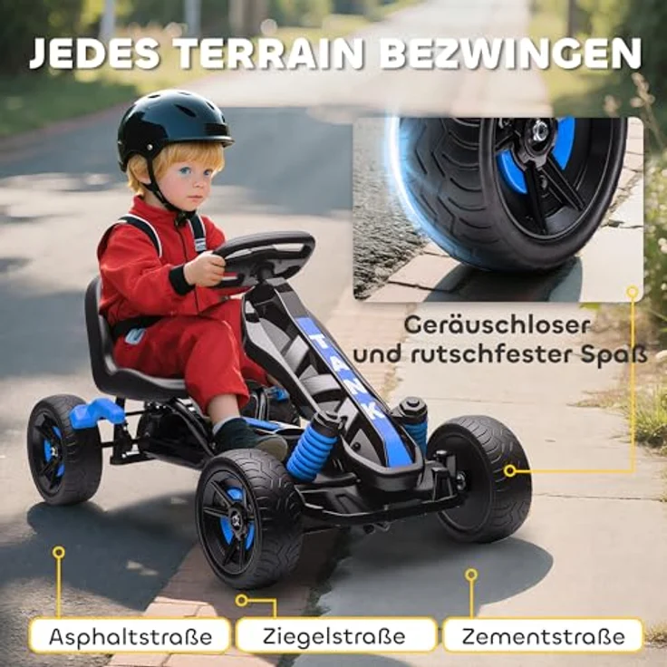 AIYAPLAY Go-Kart für Kinder, mit Handbremse, automatischem Kupplungssystem, Vor- und Rückwärtsgang, blau, geeignet für 3-6 Jahre – Bild 5
