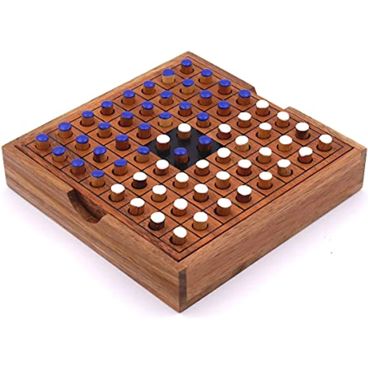 ROMBOL Reversi - Strategiespiel aus edlem Holz, weiß/blau, handgefertigt aus Samena-Holz – Bild 4