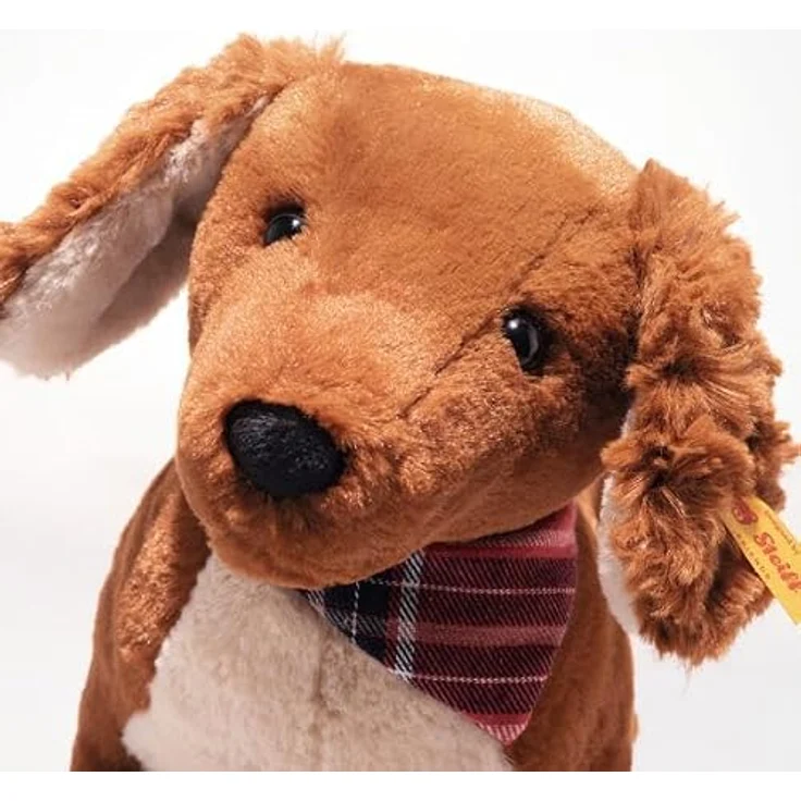 Steiff Dackel Waldi, Stehendes Kuscheltier aus Plüsch, 30 cm groß, braun, mit Knopf im Ohr – Bild 5