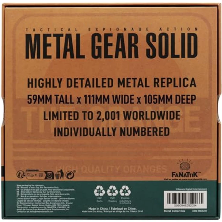 FaNaTtik Metal Gear Solid 2 Limited Edition Replica Cardboard Box, offiziell lizenzierte 3D-Metall-Requisite, individuell nummeriertes Sammlerstück für Gamer, 111 x 105 x 59 mm – Bild 4
