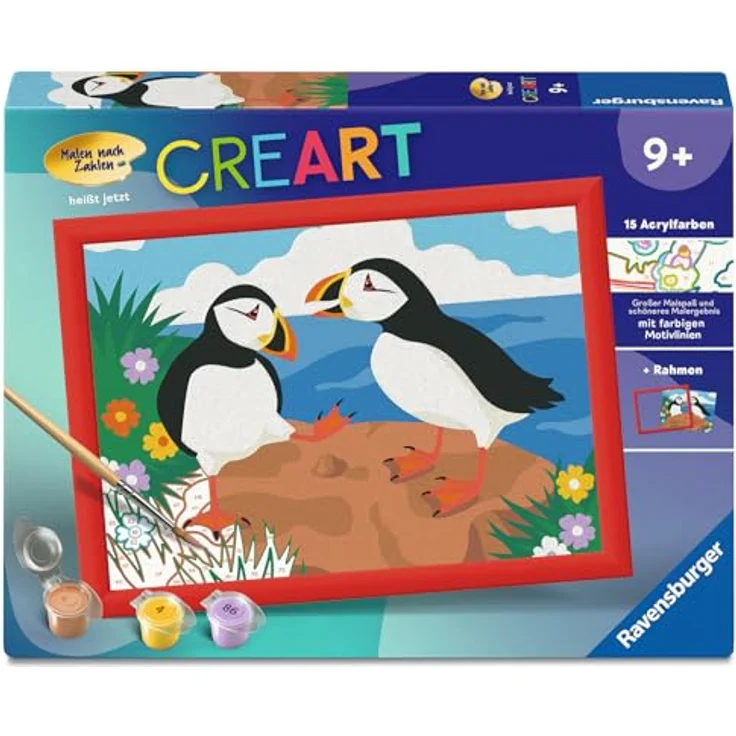 Ravensburger Malen nach Zahlen CreArt Papageientaucher, Malset mit 15 Acrylfarben für Kinder ab 9 Jahren, Made in Europe – Bild 3