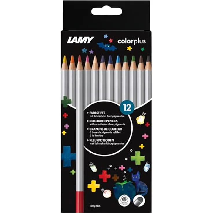 Lamy colorplus black Faltschachtel mit 12 Farbstiften - ergonomische Dreieckform - Dicke Mine Ø 3,3 mm