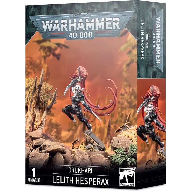 Games Workshop Warhammer 40.000 Drukhari Lelith Hesperax, Sammelfigur aus Kunststoff mit 32mm runder Basis, Gladiatrix im Kampf
