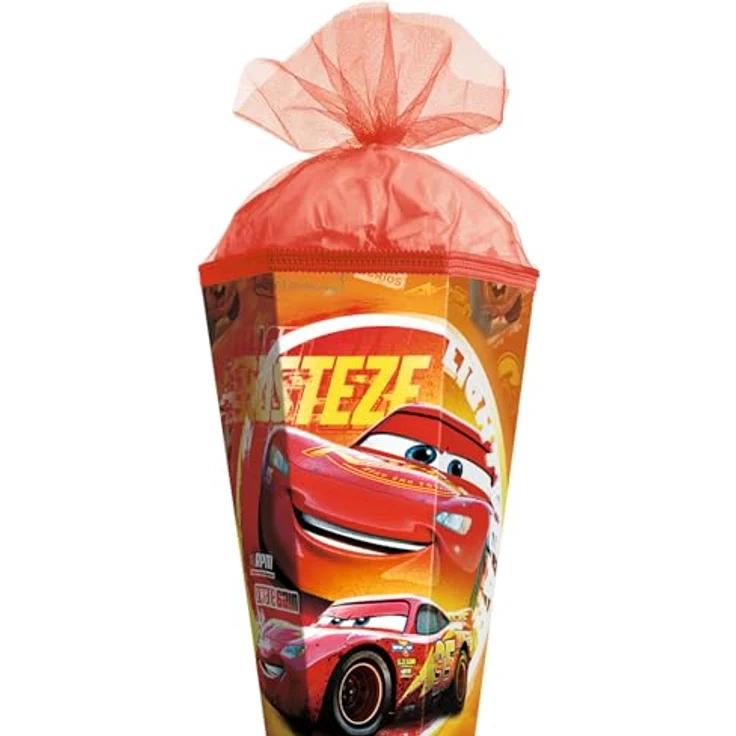 ROTH Schultüte groß Disney Pixar Cars, 85 cm, 6-eckig, Folie mit Tüllverschluss, ROT(H)-Spitze, Zuckertüte für Schulanfang – Bild 2