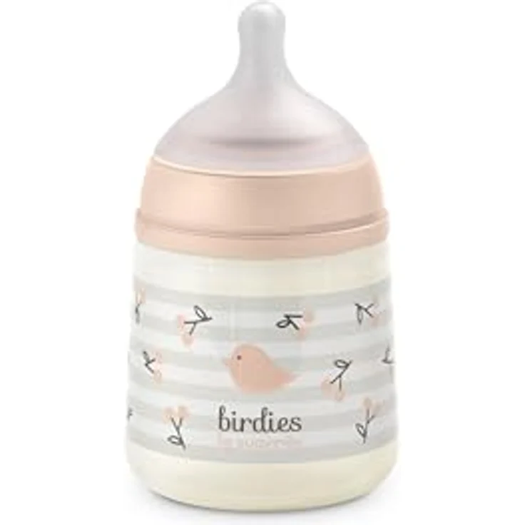 Suavinex Babyflasche 150 ml mit SX Pro Silikon-Sauger, Antikolik-Flasche mit langsamem Fluss (S), Design Birdies Rosa – Bild 1