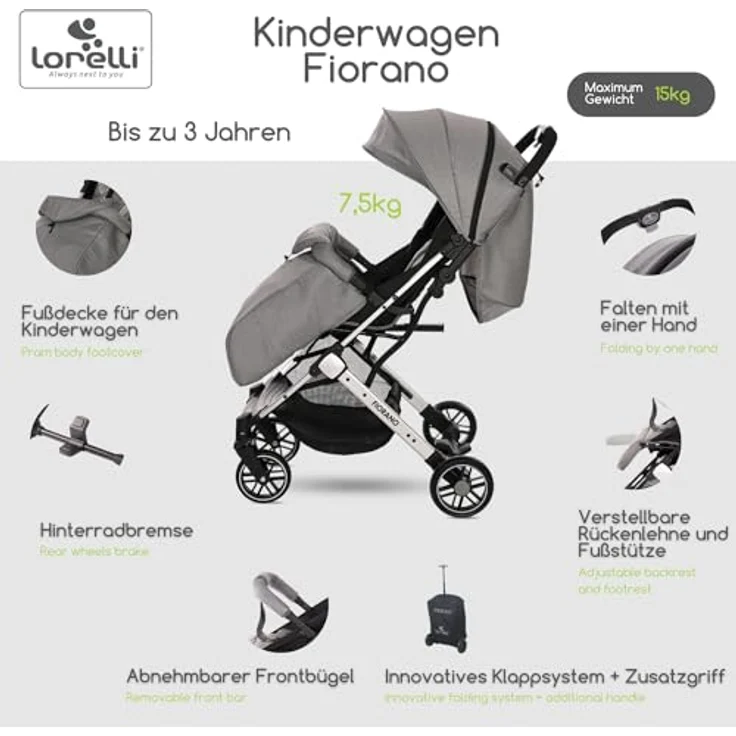 Lorelli Kinderwagen Fiorano (grau) – Bild 2
