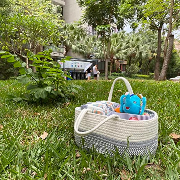 YeaYee Baby Windel Caddy Organizer, Multifunktionale Aufbewahrungsbox mit wechselbaren Fächern, 100% Baumwoll-Leinen, Tragbarer Aufbewahrungskorb für Windeln, Geschlechtsneutrales Design, Babyparty-Geschenk – Bild 5